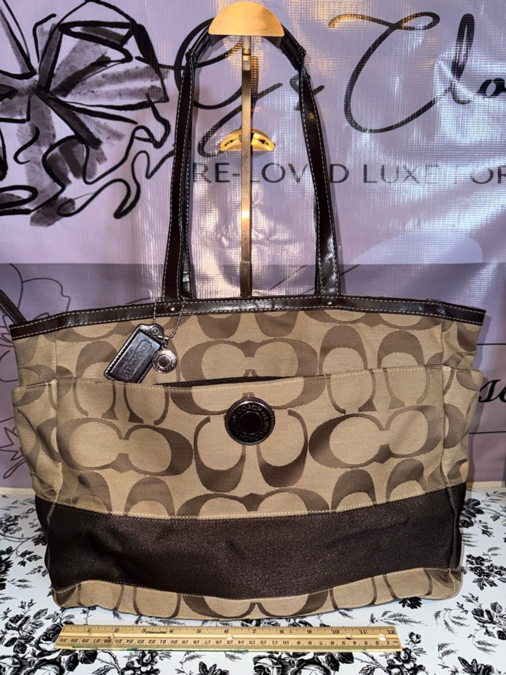 Coach Signature Canvas Diaper Tote Bag in Khaki Brown - Picture 3 of 6